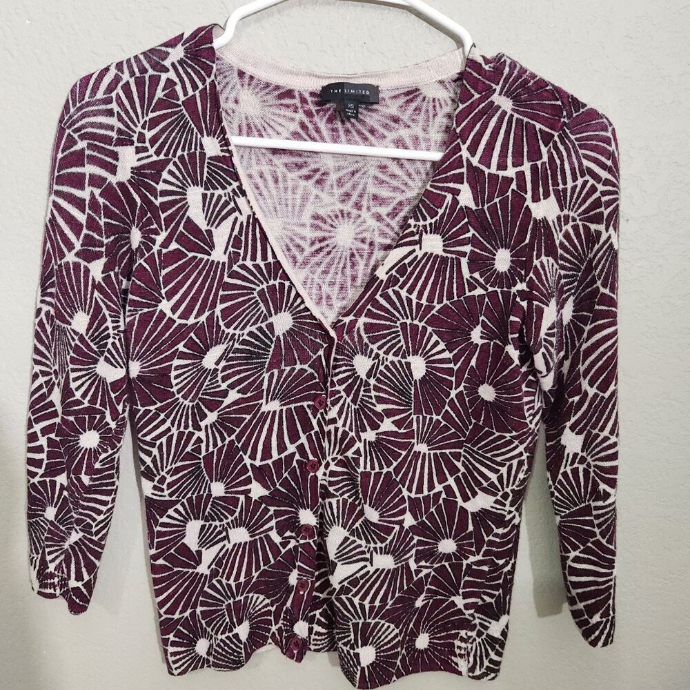 The Limited Cardigan Womans XS Floral Pattern Sweater Purple White